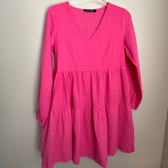 Hot Pink Ruffle Dress Medium - Picture 2 of 5